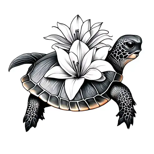 Pretty Turtle With Lily Flower
