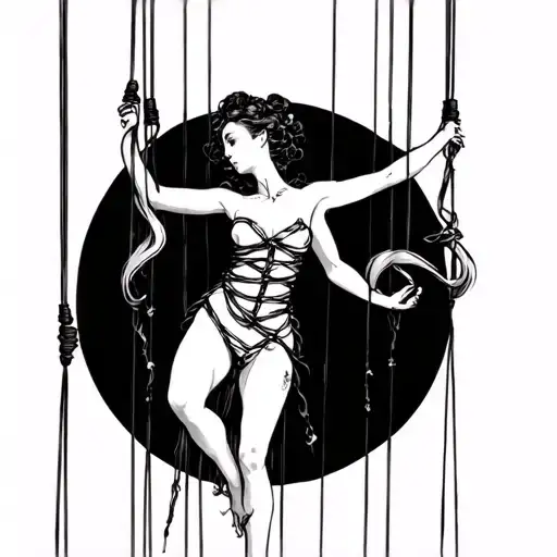 Bound Woman Suspended On Marionette Strings