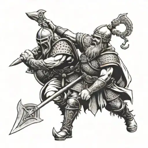 A Viking With A Spear Defeating A Human With The Spear Trough The Skull