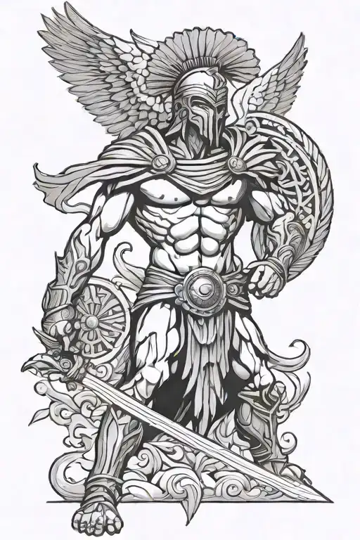 Full Body Spartan Warrior With An Eagle Behind Him Wings Open