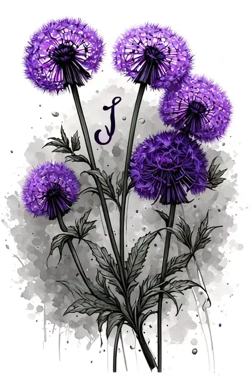 Purple Dandelion With J Written In Calligraphy On The Stem
