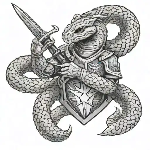 Knight Holding A Sword Rattle Snake Intertwined And Air Force Insignia