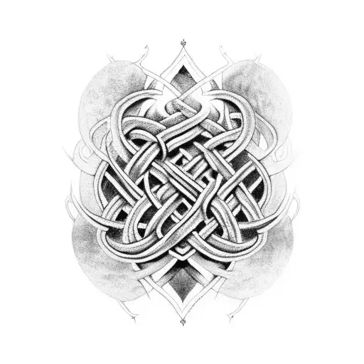 A Black And Grey Nordic Knotwork Sleeve Featuring Mythical Norse Creatures