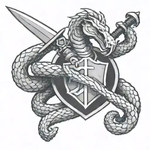 Male Knight Holding A Sword And A Rattle Snake Intertwined With Air Force Insignia