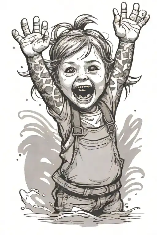 Little Girl Happy Waving Proudly In Front