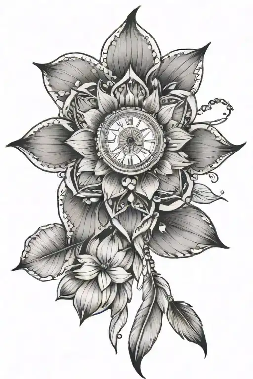 Dream Catcher Lotus Flower With Time Clock