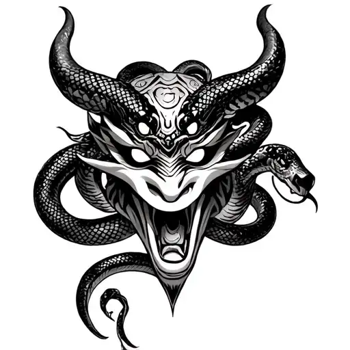 Oni Mask With A Snake Wrapped