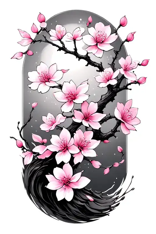 A Branch Of Sakura That Revolves Around The Arm With Some Pink Petal