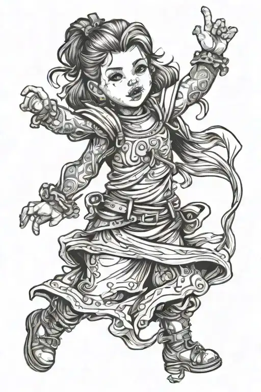 Little Girl Figure Outline Black And White Drawing