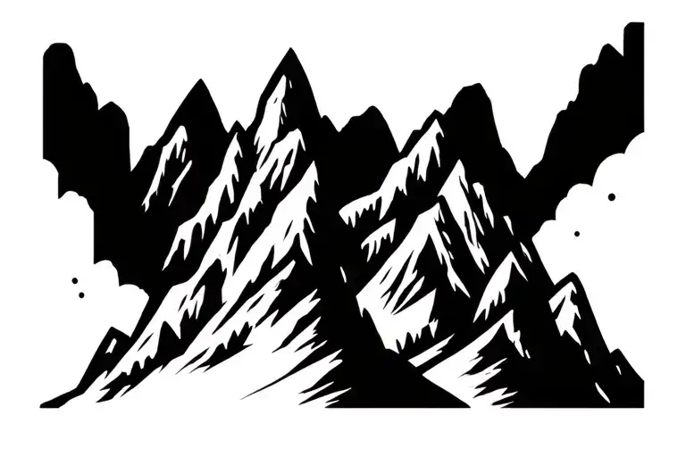 Mountain Peak Ranges Black And White Line With Some Shading