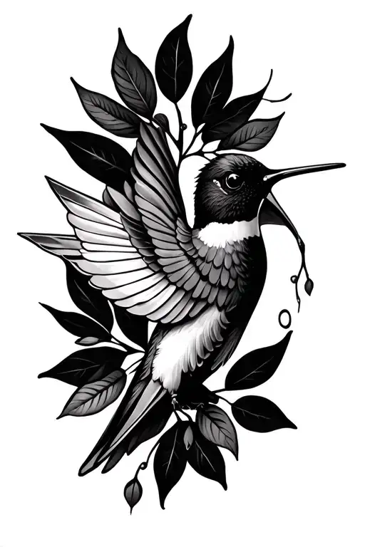 Hummingbird With Leaves Intertwined