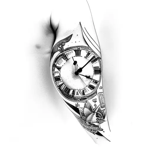 Clock With Lady Justice And Koi Arm Sleeve