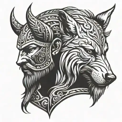 Viking Head With Wolf Standing