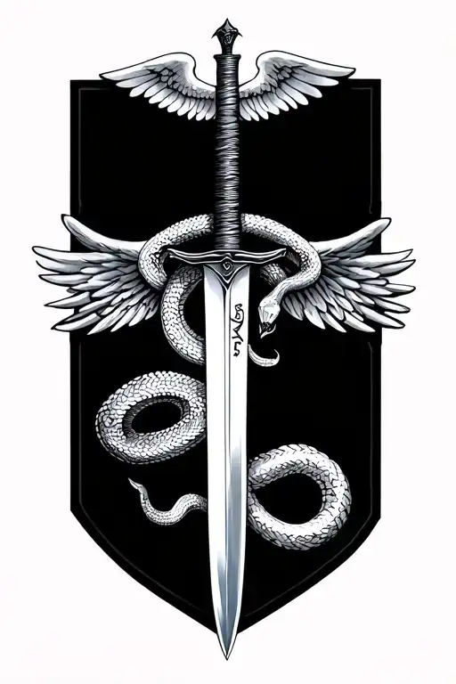 Sword Upside Down With Snake Wrapped And Wings At The Top