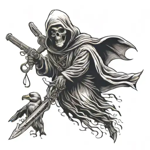 Grim Reaper With Shotgun And A Lanyard Of Dead Ducks