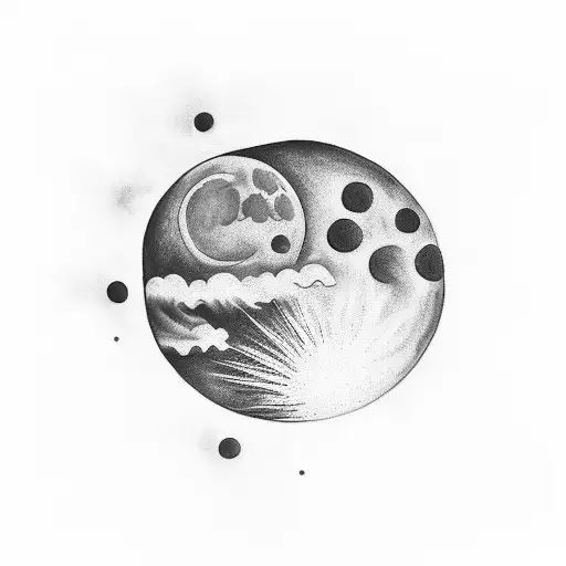 A Black-grey Tattoo Of The New York Skyline With A Moon In The Background