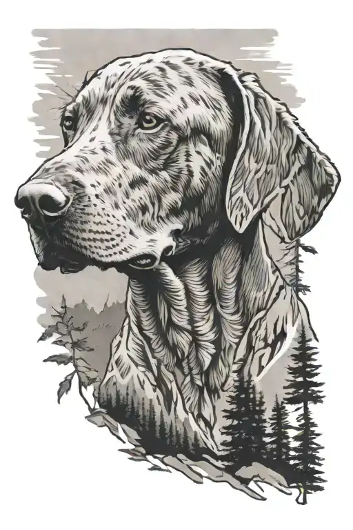 Forrest And Mountain With Face Of Vizsla Dog Shown