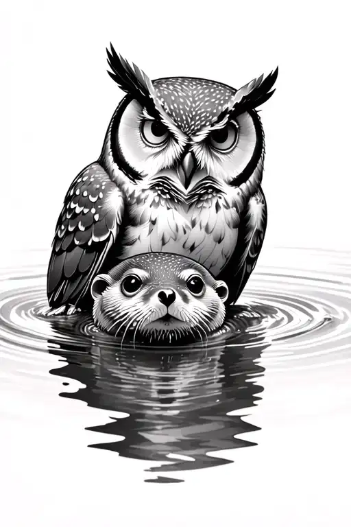 Owl And Otter Swimming