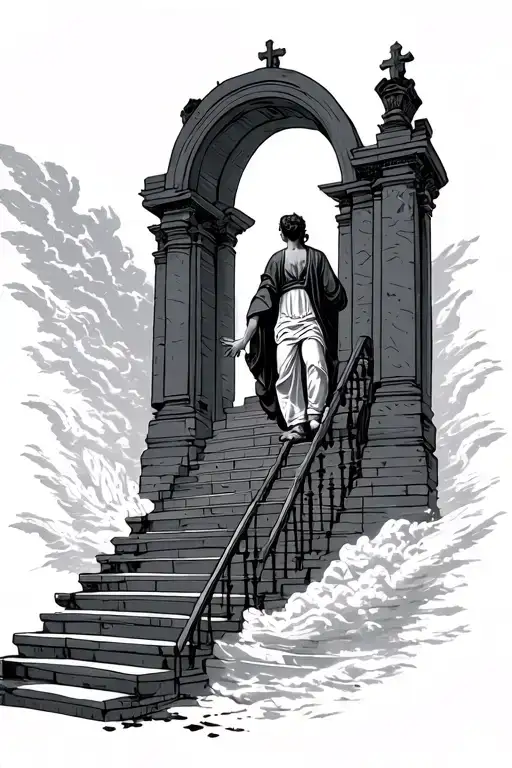 Boy Going Up Heaven Stairs Going Into Heaven Gates