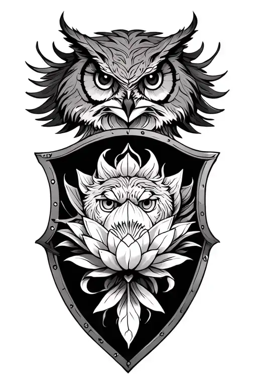 Lion Scales Owl And Lotus In A Shield Adorned