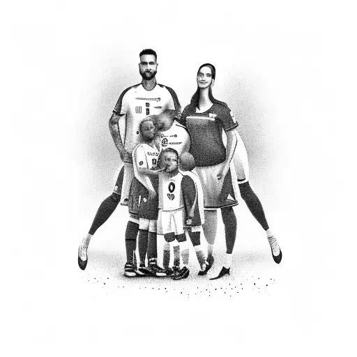 A Black And Grey Portrait Of A Family Embracing Each Other With Fcporto Jerseys On