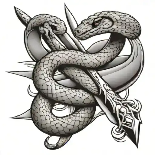 Snake With Sword Under Left Breast