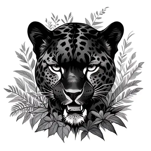 Black Panther Or Cheeta Eating With Plants Around