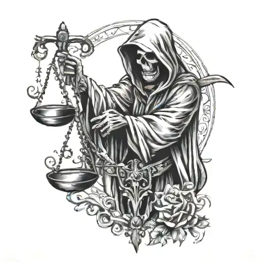 Grim Reaper Holding Libra Scales Balancing Life
