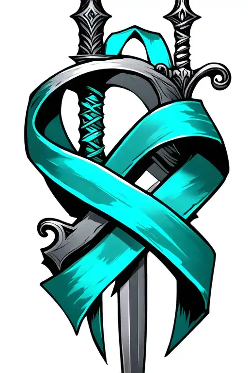 A Teal Cancer Ribbon Wrapped Around A Fantasy Sword