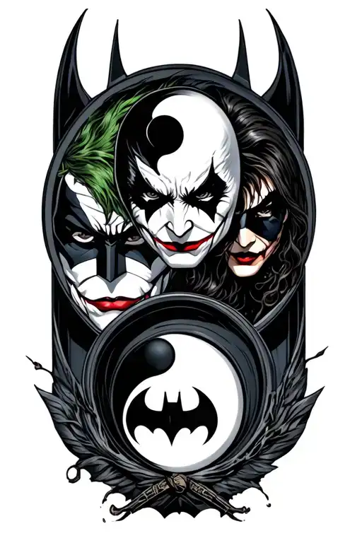 Ying Yang Symbol With Batman And Joker Inside