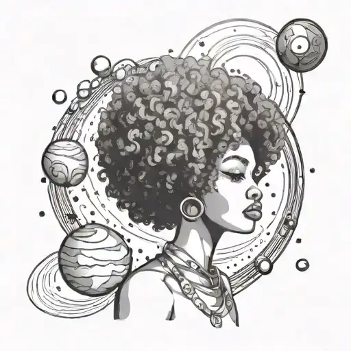 Nude Black Girl With Afro And Planets Orbiting Her