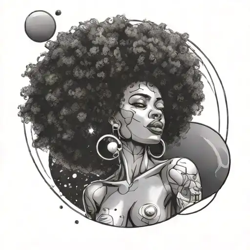 Nude Black Girl With Afro And Planets Orbiting Her