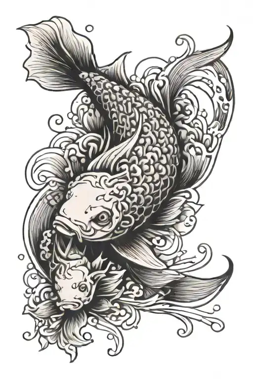 Koi Fish With A Womans Face Line Art And She Is Art Across The Top