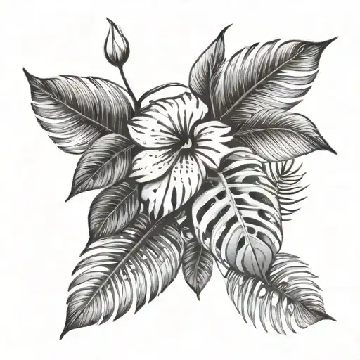 Floral Cherries Monstera Leaves