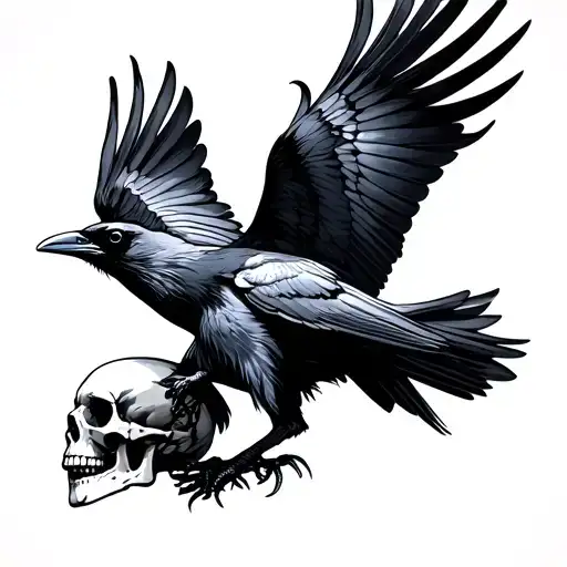 Raven In Flight Carrying Skull In Talons