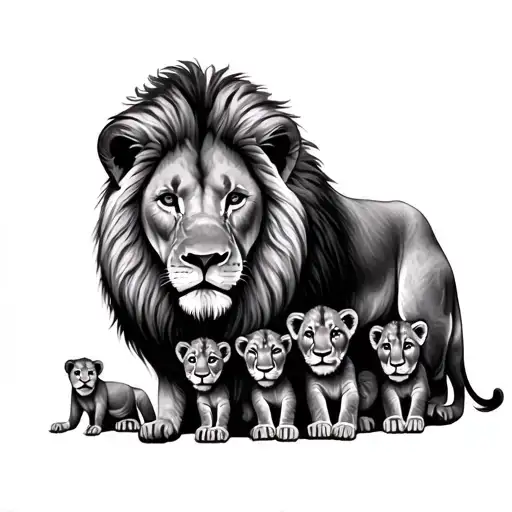 Lion With 5 Cubs