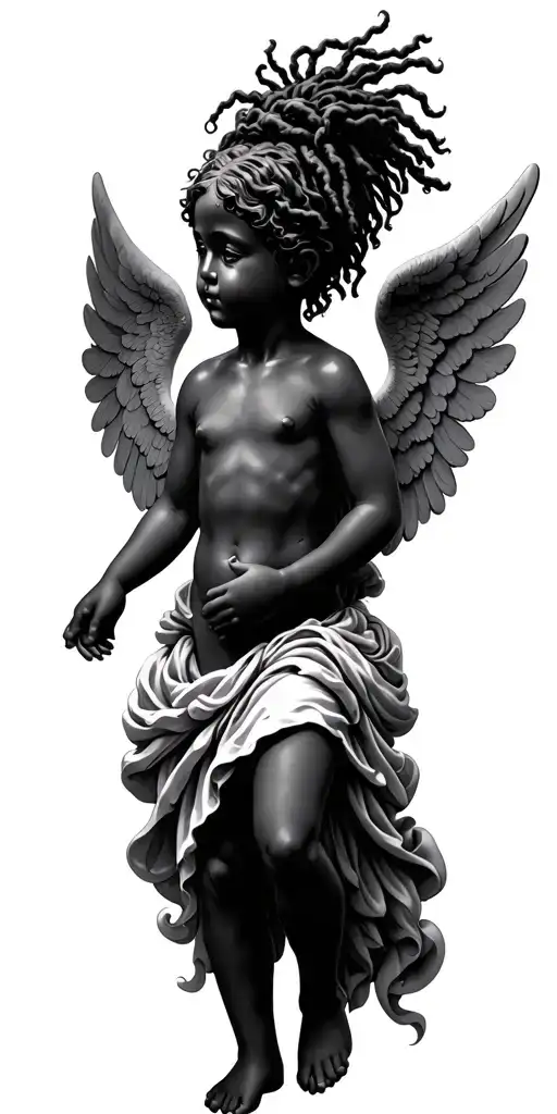 Black Cherub Angel With Dreads And Wings Spread