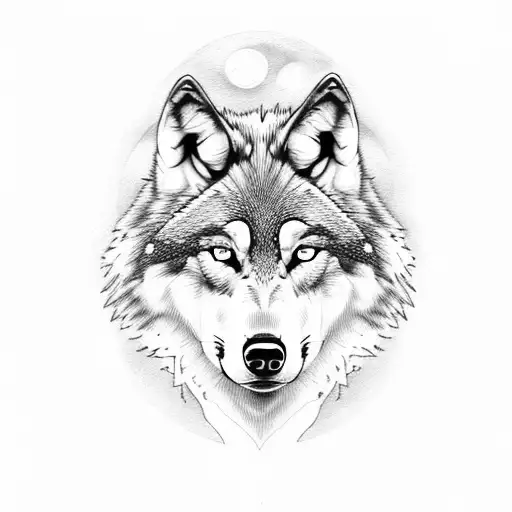 Wolf Blue Eyes In Mountains With A Moon