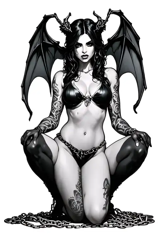 Sexy Succubus On Her Knees Chained