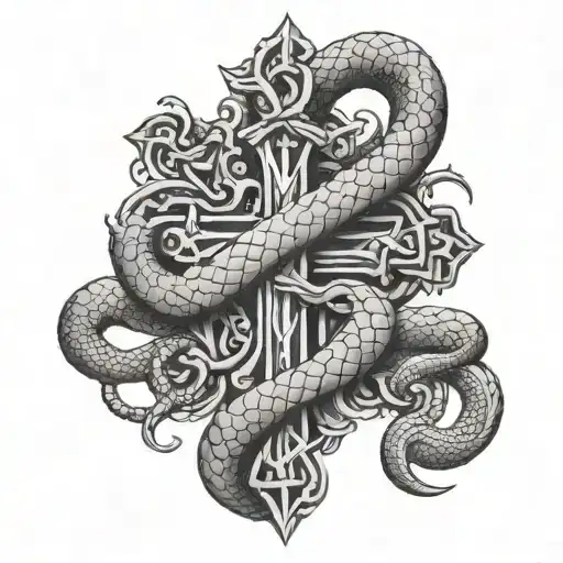 A Christian Cross With A Snake Around It