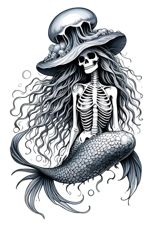 Skeleton Mermaid With Jellyfish Hat