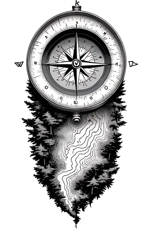 Compass And Topographic Map And Forest