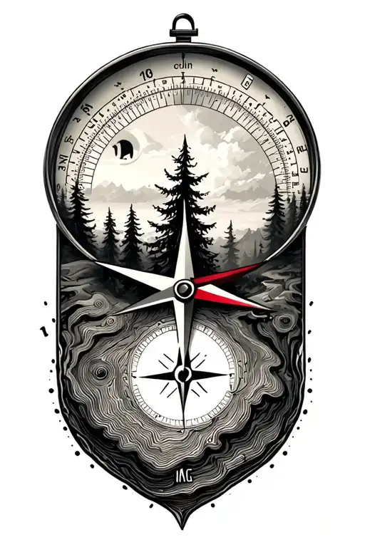 Compass With Forest And Topographic Map