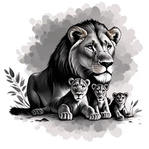 Lioness With Two Cubs And Lion Shadow Leaves You All Lights Turned