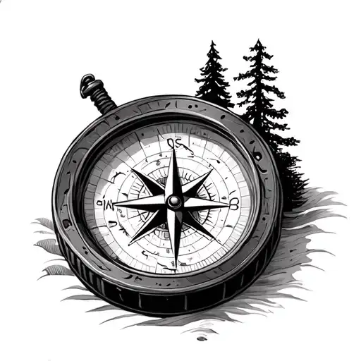 Compass With Topographic Map And Forest