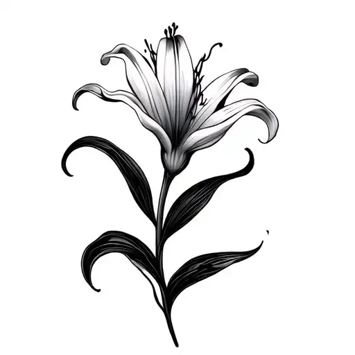 Lily Flower With Long Black Lines Coming From Top And Bottom