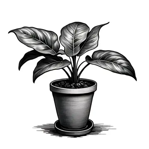 A Plant In A Pot With Large Leaves