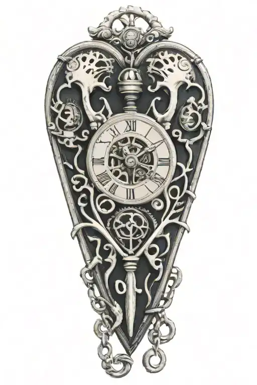 Heart Shaped Clock Locket With Roman Numerals And Three Skeleton Keys Hanging