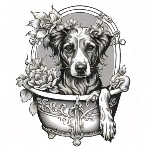 Dog In Bathtub Flowers