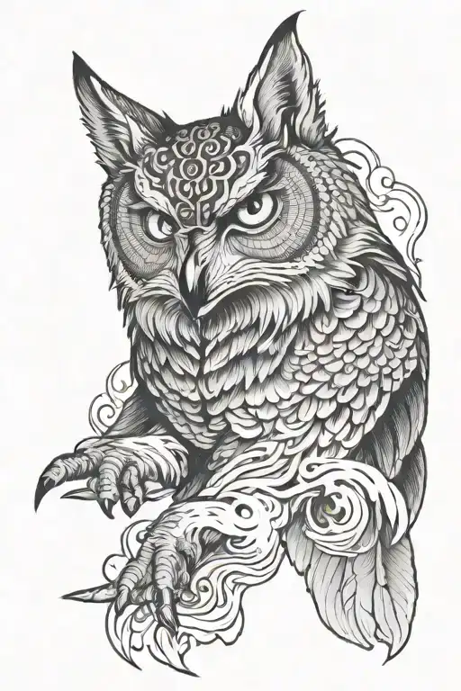 Wolf Owl Flying With Fire